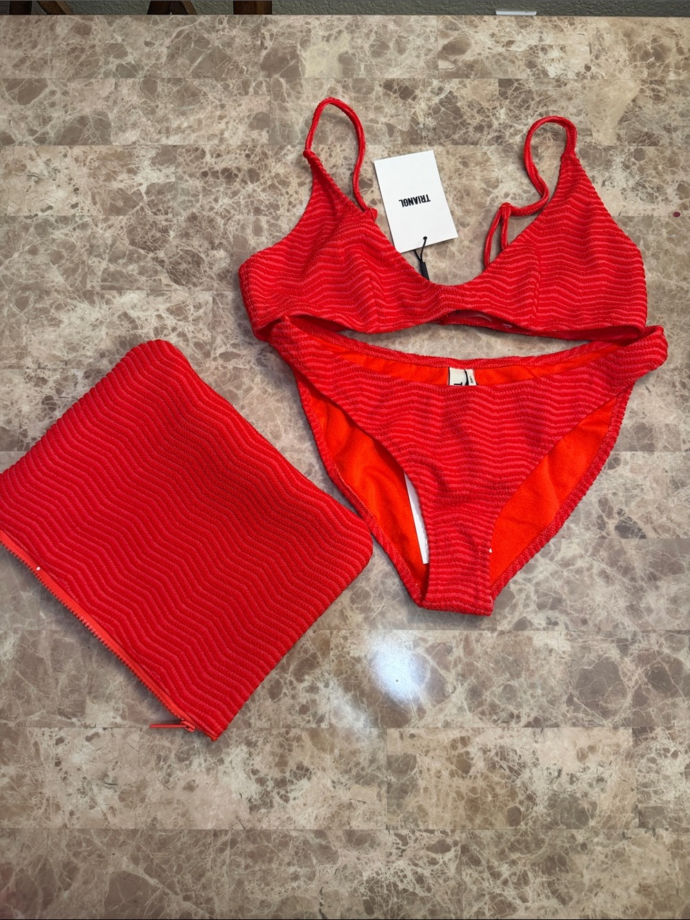 triangl swimwear Red Textured Bikini Set with Pouch
